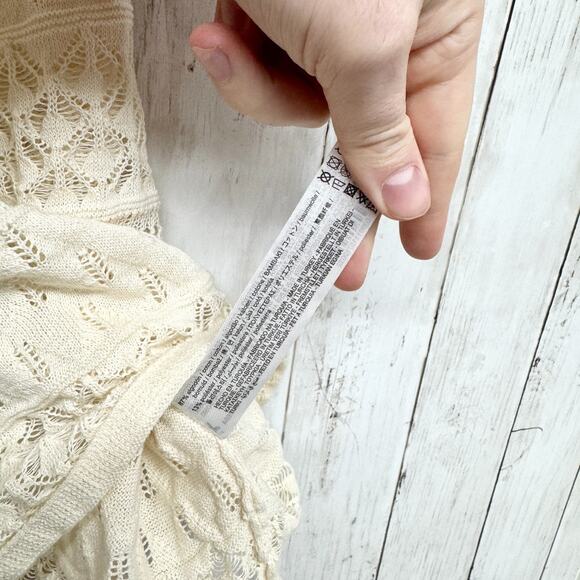 Zara Top Women Size Medium Cream Crochet Cold Shoulder Long Sleeve Crop Blouse - Picture 4 of 5